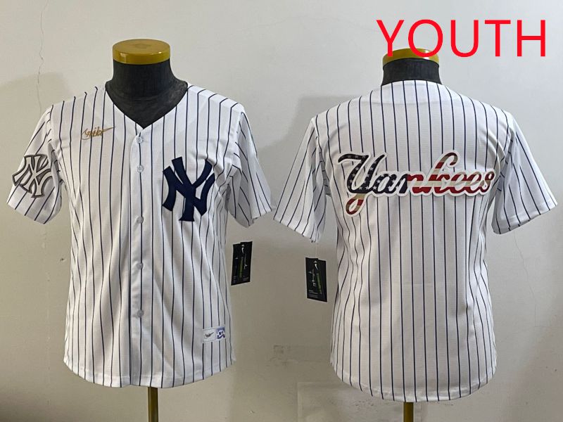 Youth 2025 New York Yankees Blank White Stripe Throwback Nike MLB Jersey style 34